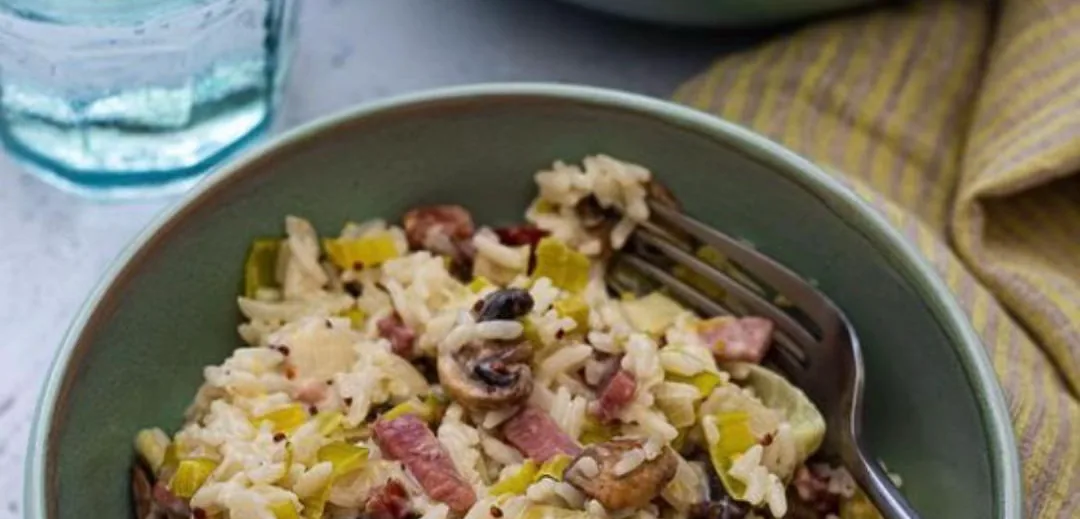 Riz crémeux poireaux-champignons